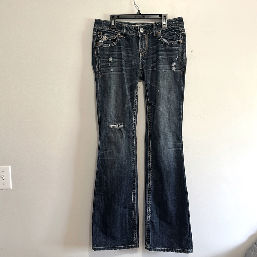 MEK DNM thick stitch distressed denim bootcut jeans size 27